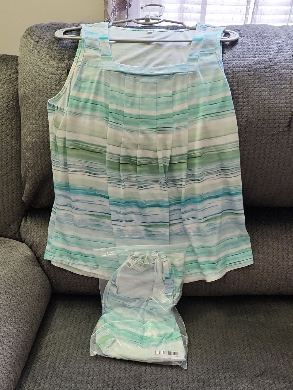 Sleeveless Striped Aqua & White Summer Shirt